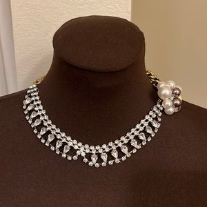 Adjustable Ribbon Jeweled Flower Gold Chain Necklace